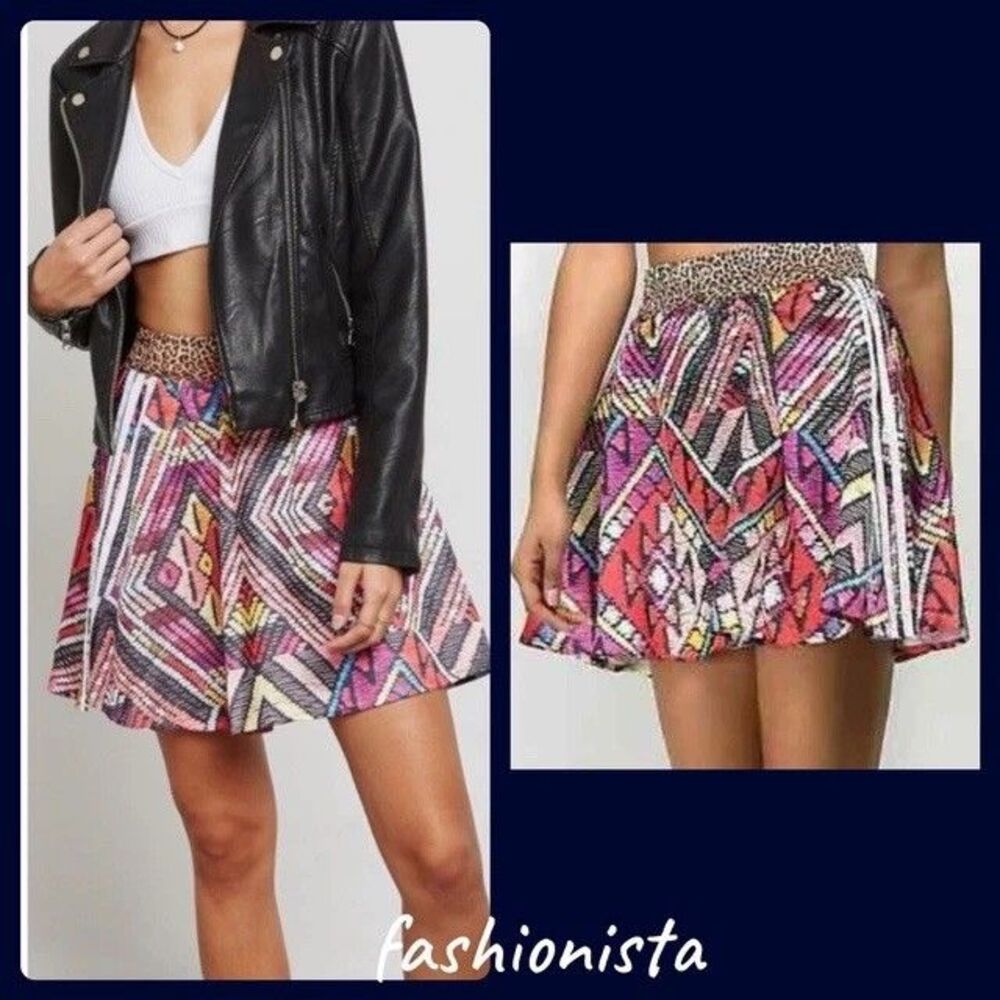 Adidas x Farm Rio Skirt Skater Aztec Leopard Size LARGE Colorful Boho Picklebal￼